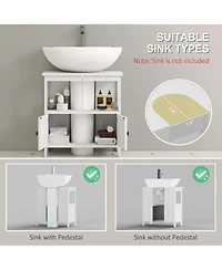 kleankin Bathroom Pedestal Under Sink Cabinet with Storage Shelves, Door,