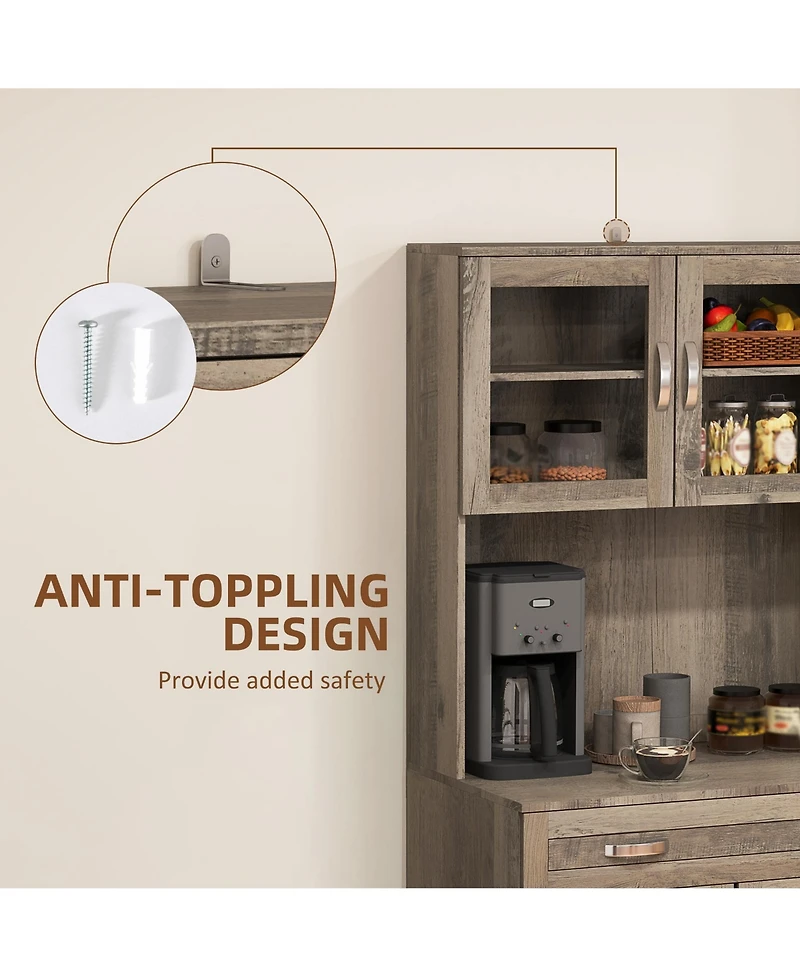 Homcom Modern Kitchen Pantry with Buffet Cabinet, Framed Glass Doors,
