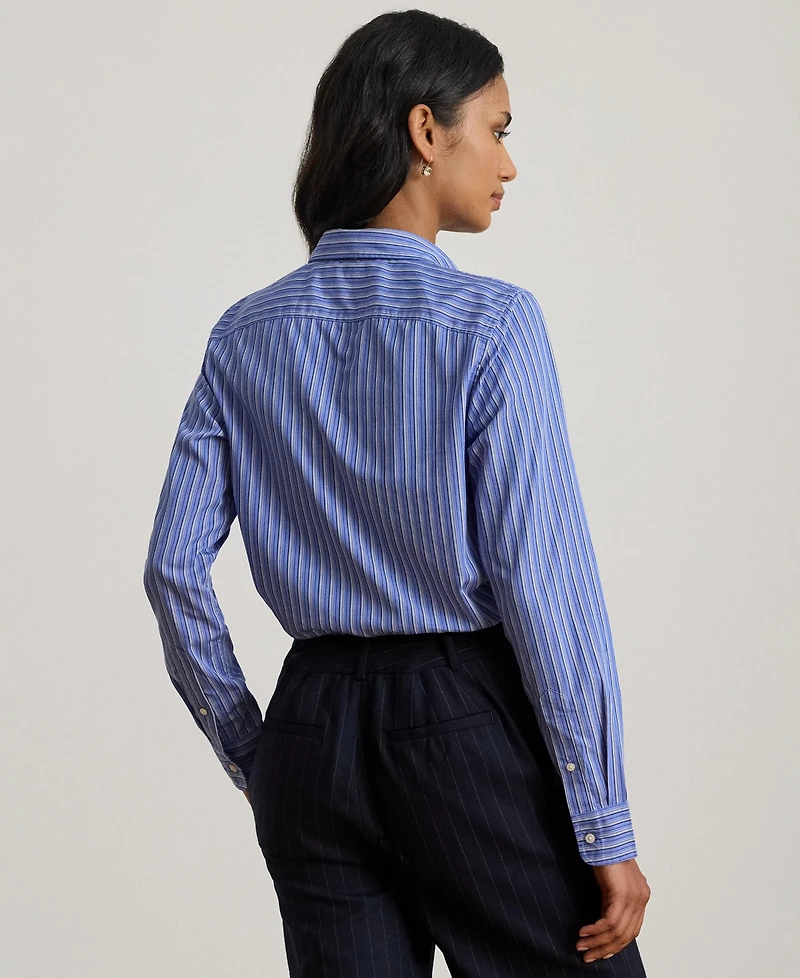 Lauren Ralph Women's Classic Fit Striped Tie-Neck Shirt