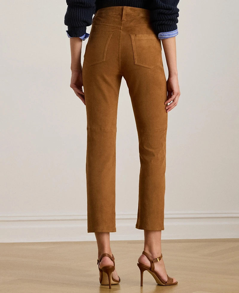 Lauren Ralph Women's High-Rise Goat-Suede Straight Ankle Pants
