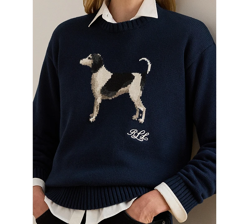 Lauren Ralph Women's Intarsia-Knit Dog Knit Sweater