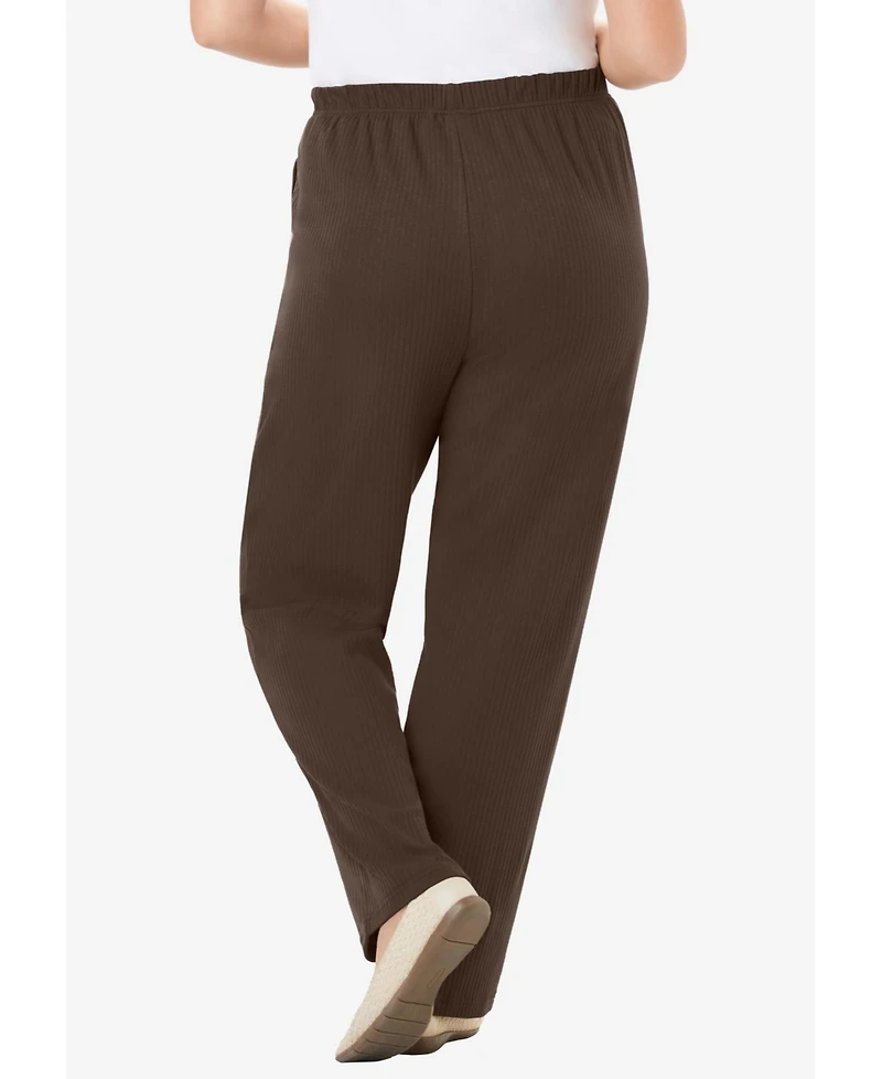 Woman Within Women's 7-Day Knit Ribbed Straight-Leg Pull-On Pants