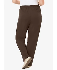 Woman Within Women's 7-Day Knit Ribbed Straight-Leg Pull-On Pants