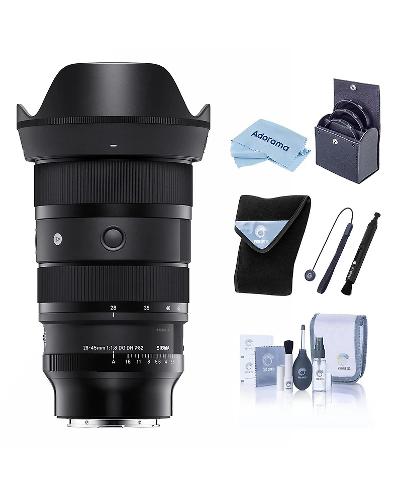 Sigma 28-45mm f/1.8 Dg Dn Art Lens for L Mount, Black, Bundle with 82mm Filter Kit, Lens Wrap, Cleaning Kit, Lens Cap Tether and Cleaning Cloth
