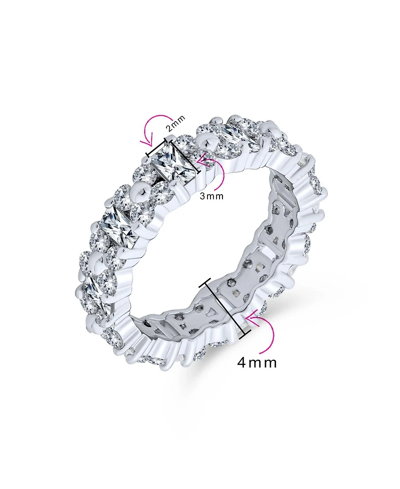 Bling Jewelry Sterling Silver Cz Eternity Band with Alternating Round & Baguette Flower Motif