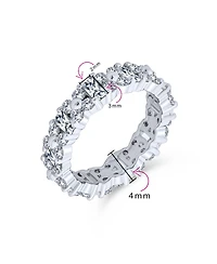 Bling Jewelry Sterling Silver Cz Eternity Band with Alternating Round & Baguette Flower Motif