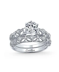 Bling Jewelry 1CT Round Cz Solitaire & Filigree Band Promise Ring Set in Sterling Silver