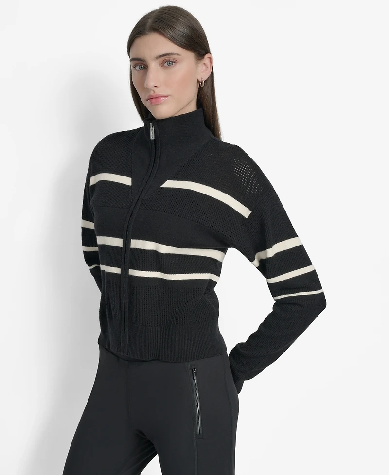 Dkny Women's Open Stitch Full Zip Stripe Jacket