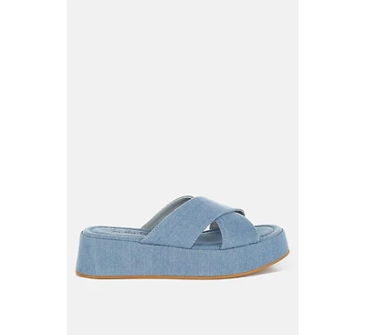 London Rag Karbi Denim Flatform Slip Ons Women