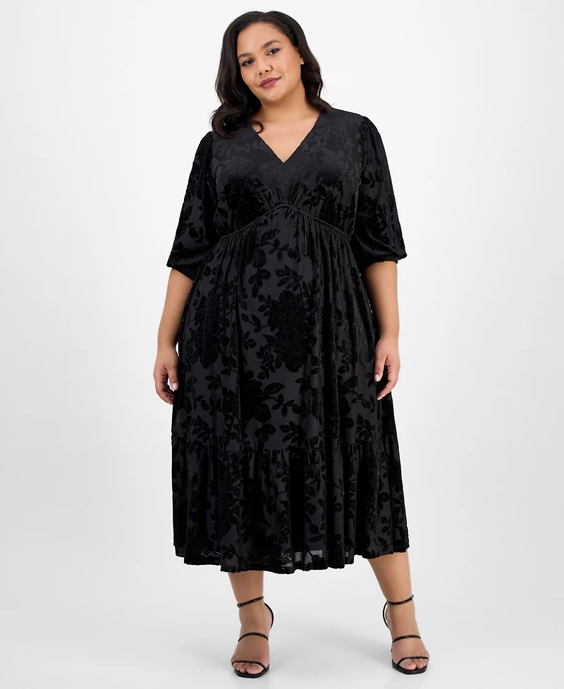 Robbie Bee Plus Burnout Velvet Midi Dress