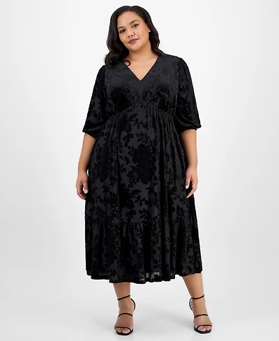 Robbie Bee Plus Burnout Velvet Midi Dress