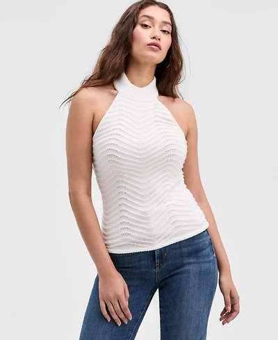 Guess Women's Serina Chevron-Ribbed Halter Sweater