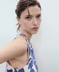 Mango Women's Printed Linen-Blend Top
