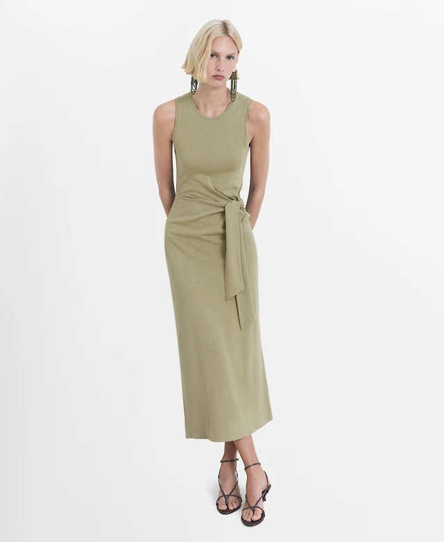 mango cotton midi dress Cotton midi-dress with knot detail - Women