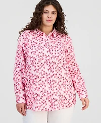 Charter Club Plus Linen Poppy Floral Button-Front Shirt, Macy's Exclusive