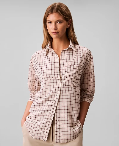 Calvin Klein Women's Printed Classic Button-Front Shirt