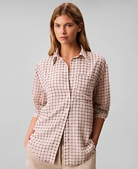 Calvin Klein Women's Printed Classic Button-Front Shirt