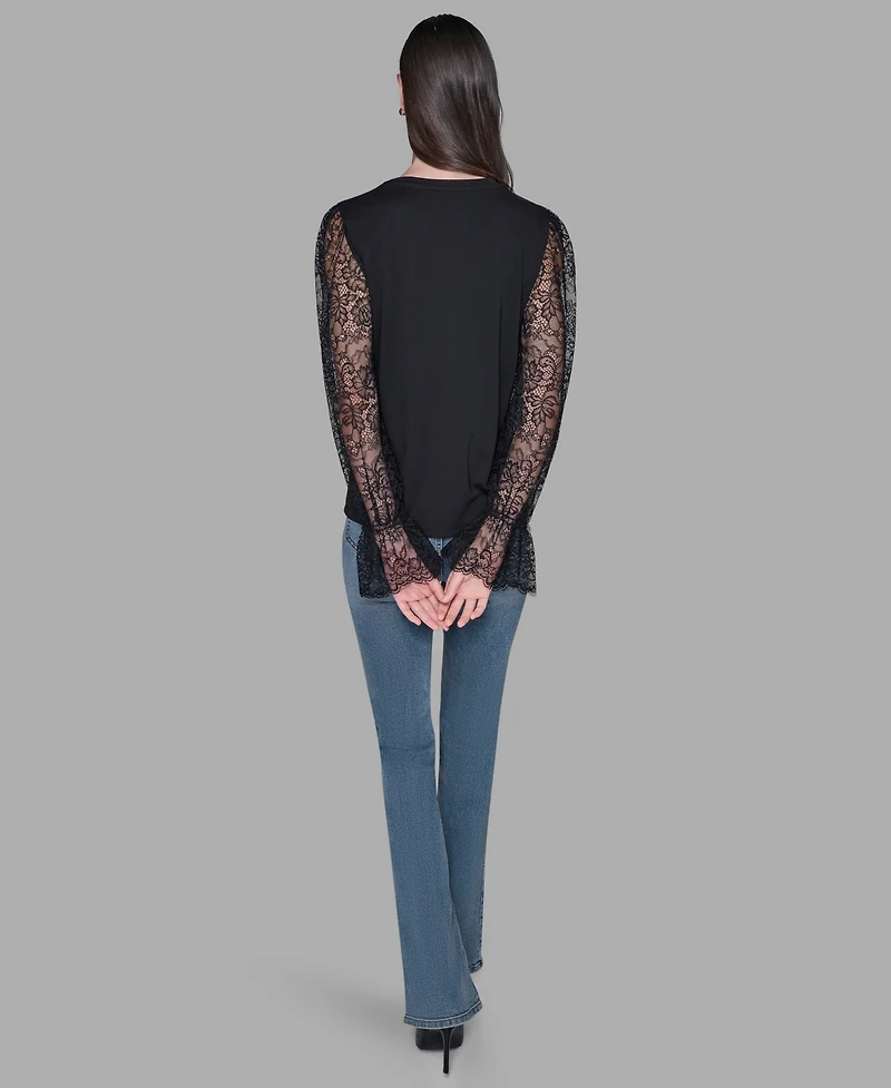 Karl Lagerfeld Paris Women's Sheer Lace Blouse