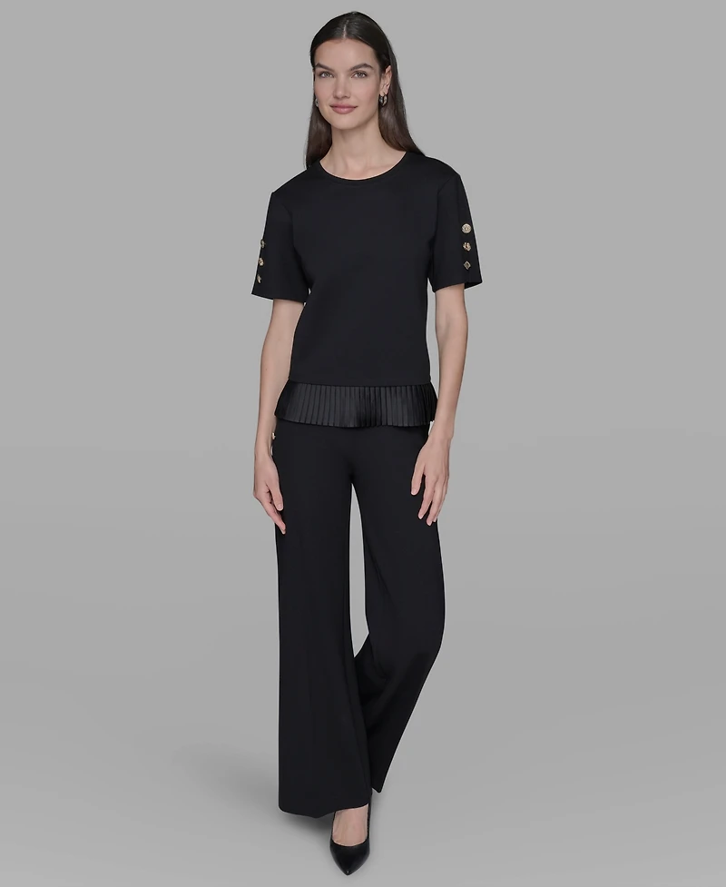 Karl Lagerfeld Paris Women's Pleated Trim Hem Blouse