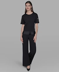Karl Lagerfeld Paris Women's Pleated Trim Hem Blouse
