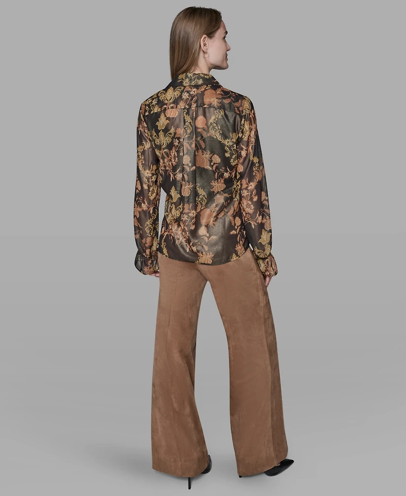 Karl Lagerfeld Paris Women's Printed Ruffled Long Sleeves Blouse