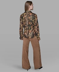 Karl Lagerfeld Paris Women's Printed Ruffled Long Sleeves Blouse