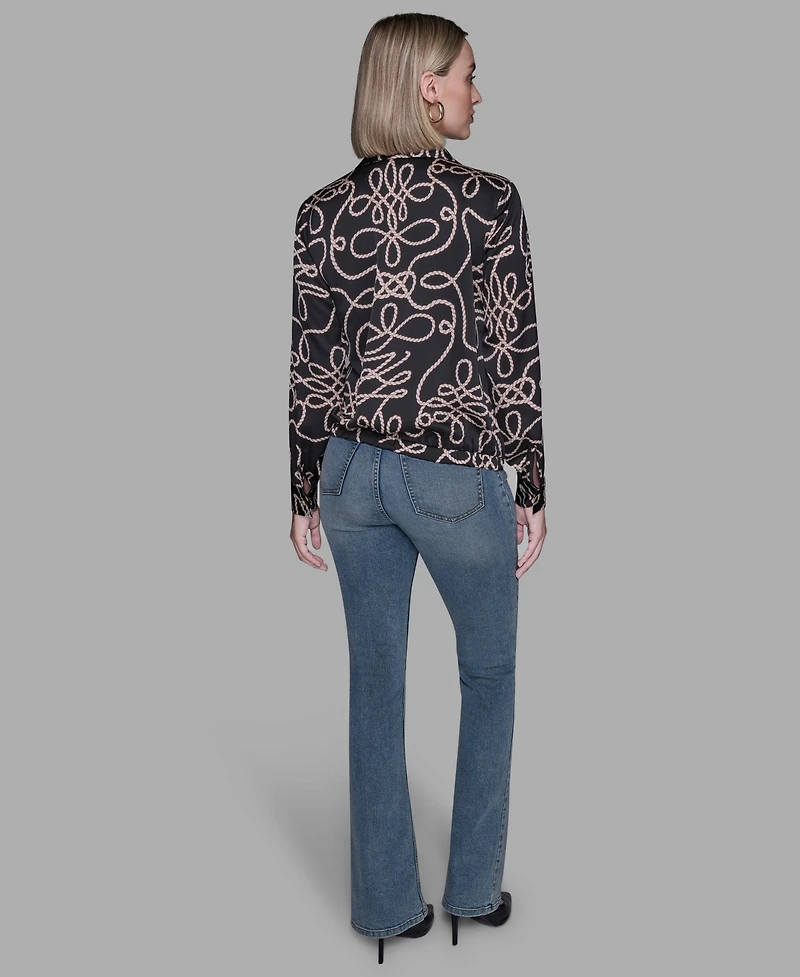 Karl Lagerfeld Paris Women's Printed Crossover Blouse