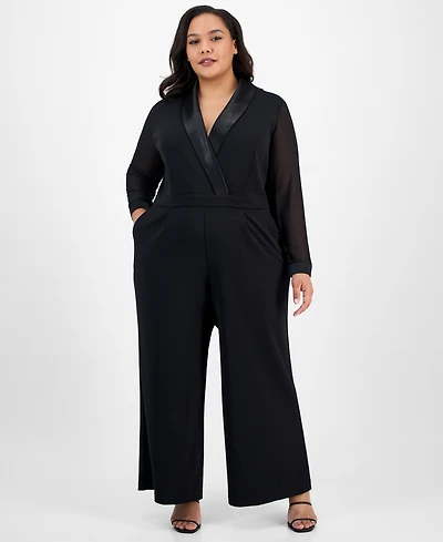 London Times Plus Tuxedo Jumpsuit