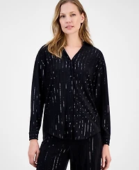 Anne Klein Women's Metallic-Stripe Split-Neck Blouse