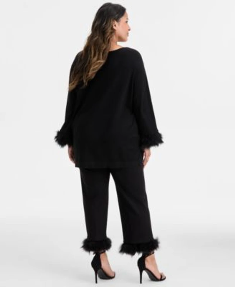 Anne Klein Plus Size Feather Cuff Sweater Pull On Pants