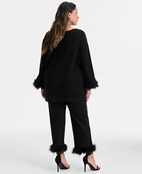 Anne Klein Plus Size Feather Cuff Sweater Pull On Pants