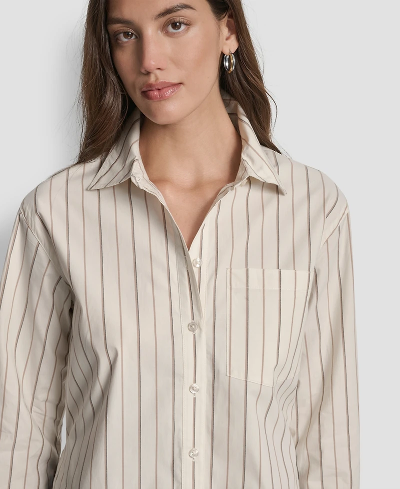 Dkny Jeans Women's Cropped Long Sleeve Button Front Shirt