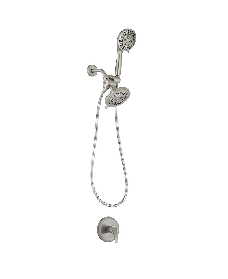 Greenspring Single-Handle 1-Spray Round Rain Shower Faucet Combo Set with Dual Function Pressure Balance Valve Brushed Nickel