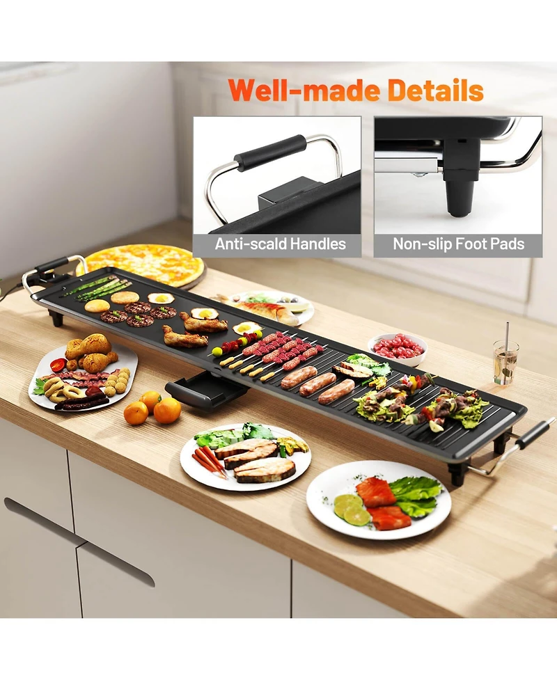 Extra Large Electric Teppanyaki Grill with 2 Cooking Surface Adjustable Temperatures and Drip Tray