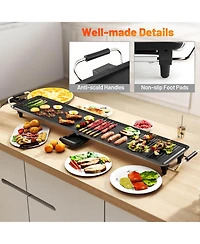 Extra Large Electric Teppanyaki Grill with 2 Cooking Surface Adjustable Temperatures and Drip Tray