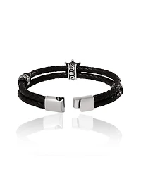 Lucky Brand Mens Nautical Wheel Black Braided Leather Bracelet