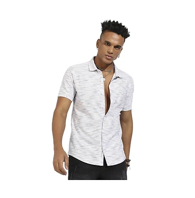 Campus Sutra Men's White Honeycomb Knit Shirt