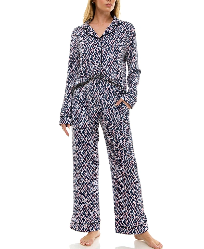 Roudelain Women's 2-Piece Long Sleeve Top and Printed Pajama Set