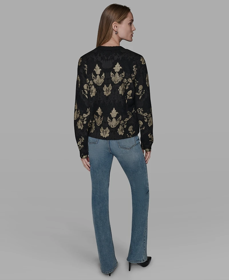 Karl Lagerfeld Paris Women's Foil Floral Print Sweater