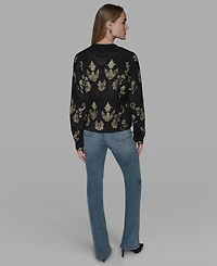 Karl Lagerfeld Paris Women's Foil Floral Print Sweater