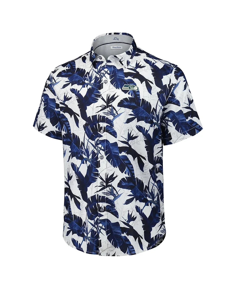 Tommy Bahama Men's College Navy Seattle Seahawks Sunnyvale Blooms Camp Button-Up Shirt