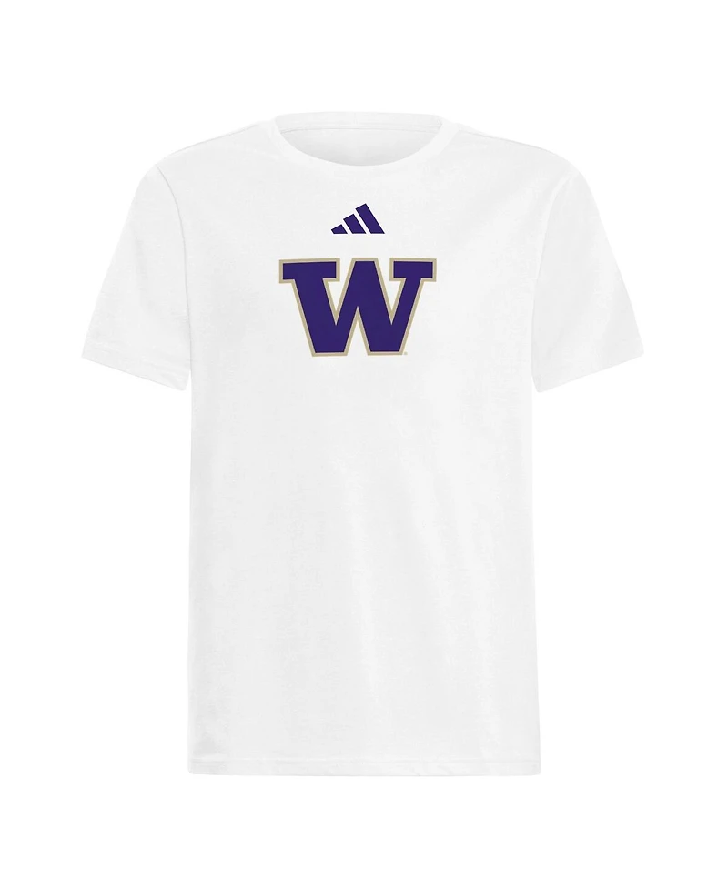 Adidas Big Boys and Girls White Washington Huskies 2023 Sideline Locker Room Logo Fresh T-Shirt