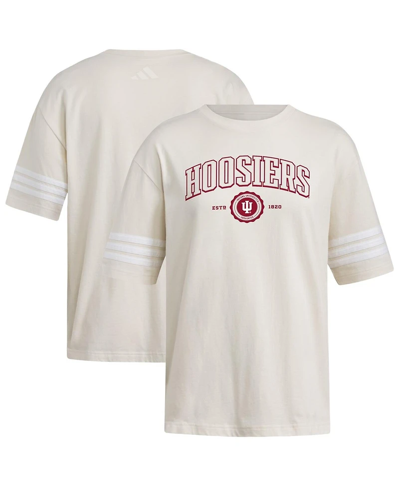 Adidas Women's Cream Indiana Hoosiers Fashion Three-Stripes Oversized T-Shirt