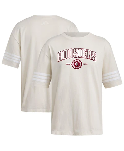 Adidas Women's Cream Indiana Hoosiers Fashion Three-Stripes Oversized T-Shirt