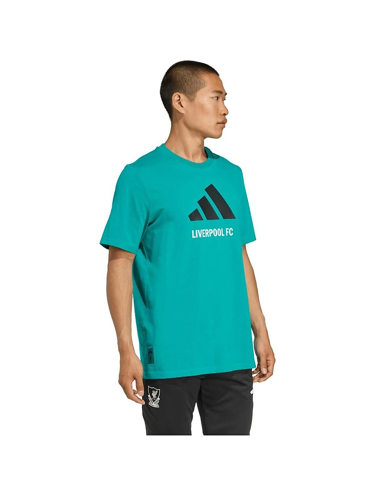 Adidas Men's Green Liverpool Three-Stripes Wordmark T-Shirt