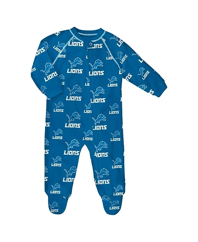 Outerstuff Baby Boys and Girls Blue Detroit Lions Allover Print Raglan Full-Zip Sleeper