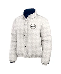 Wear by Erin Andrews Women's College Navy/White Seattle Seahawks Reversible Cropped Full-Zip Puffer Jacket