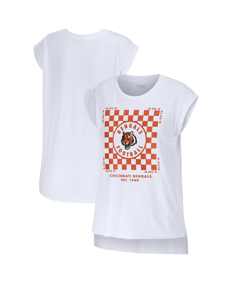 Wear by Erin Andrews Women's White Cincinnati Bengals Checker Muscle Tank Top