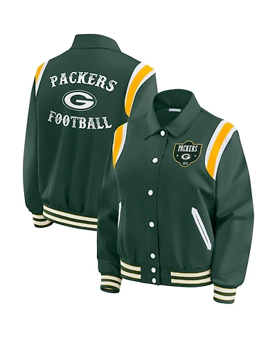 Wear by Erin Andrews Women's Green Bay Packers Varsity Lightweight Full-Snap Jacket
