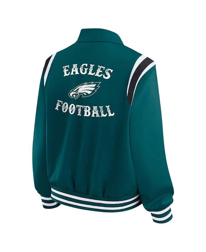 Wear by Erin Andrews Women's Midnight Green Philadelphia Eagles Varsity Lightweight Full-Snap Jacket